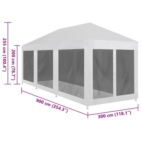 Partytent met 8 mesh zijwanden 9x3 m 6