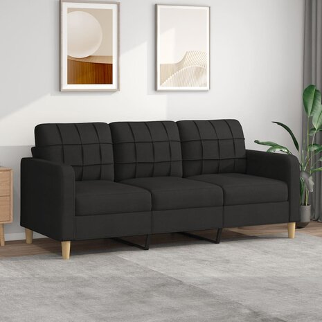 Driezitsbank 180 cm stof zwart 1