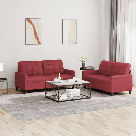 2-delige Loungeset met kussens kunstleer wijnrood 1