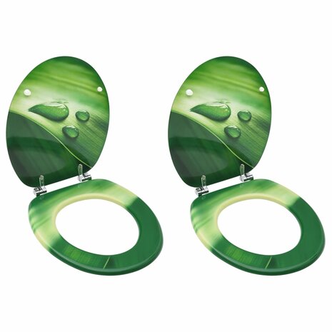 Toiletbrillen met deksel 2 st waterdruppel MDF groen 1