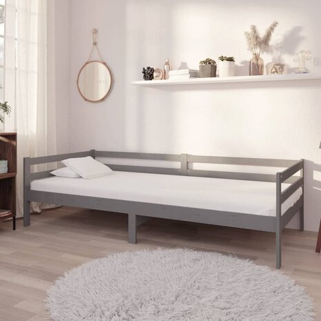 Slaapbank massief grenenhout grijs 90x200 cm 1