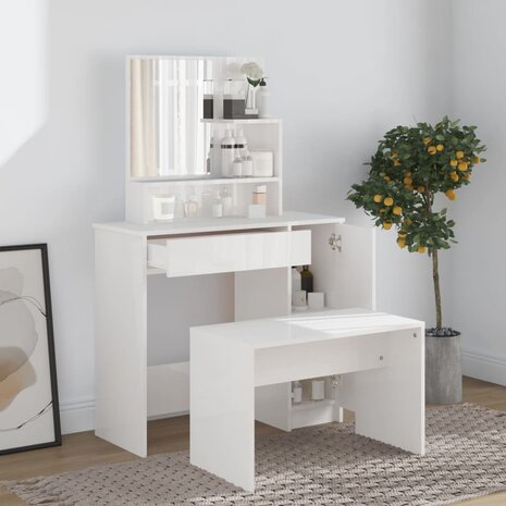 Kaptafel met spiegel 86,5x35x136 cm hoogglans wit 3