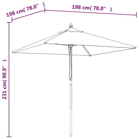 Parasol met houten paal 198x198x231 cm terracottakleurig 7
