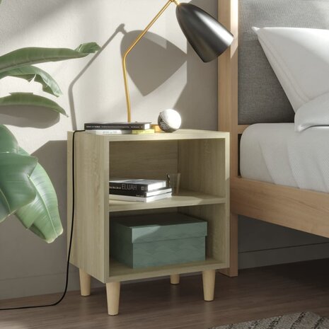 Nachtkastje met houten poten 40x30x50 cm sonoma eikenkleurig 1