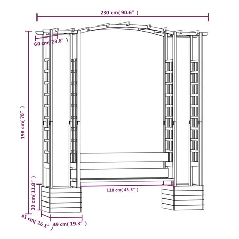 Pergola met bank en plantenbakken geïmpregneerd grenenhout 6