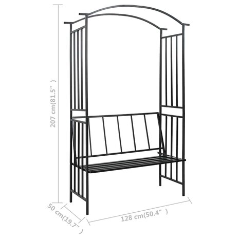 Tuinboog met bank 128x50x207 cm ijzer zwart  7