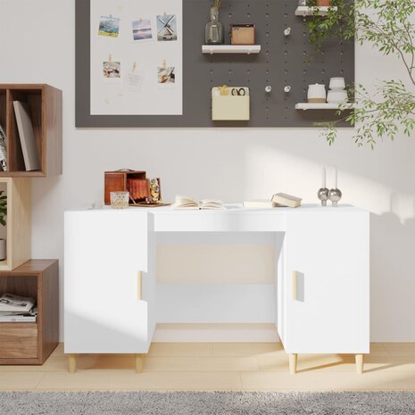Bureau 140x50x75 cm bewerkt hout wit 1
