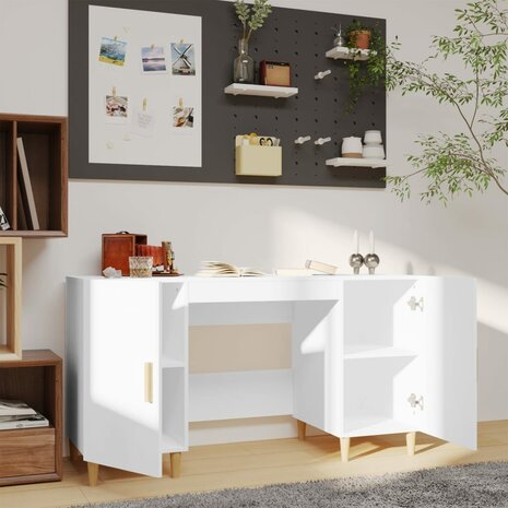 Bureau 140x50x75 cm bewerkt hout wit 3