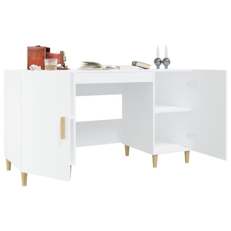Bureau 140x50x75 cm bewerkt hout wit 4