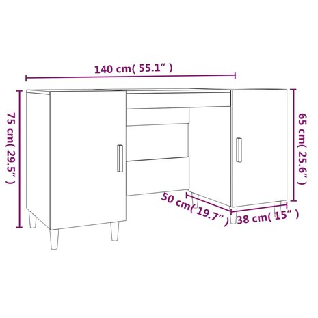 Bureau 140x50x75 cm bewerkt hout wit 9