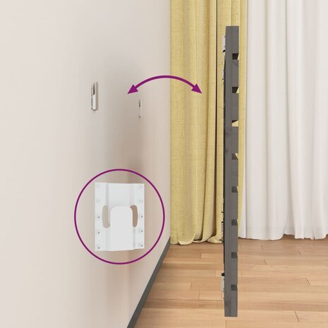 Hoofdbord wandmontage 141x3x63 cm massief grenenhout grijs 6