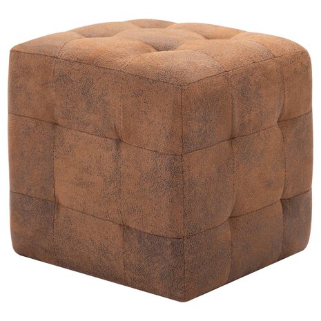 Poef 2 st 30x30x30 cm kunstsuède bruin 2