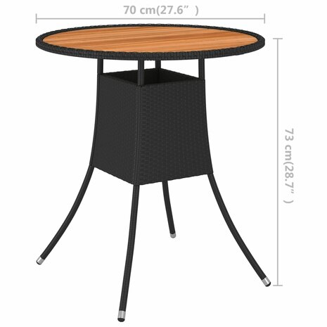 Tuintafel Ø70 cm poly rattan en massief acaciahout zwart 5