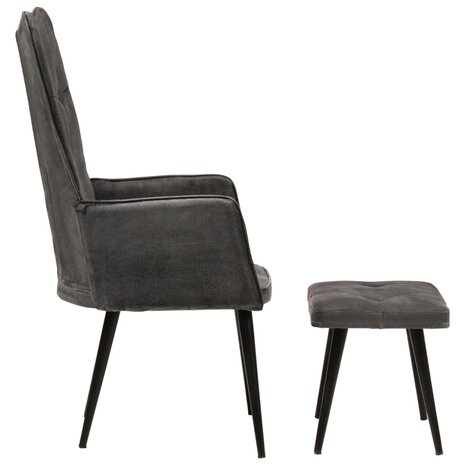 Fauteuil met voetenbank vintage stijl canvas zwart 3