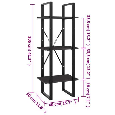 Boekenkast met 3 schappen 40x30x105 cm bewerkt hout grijs 7