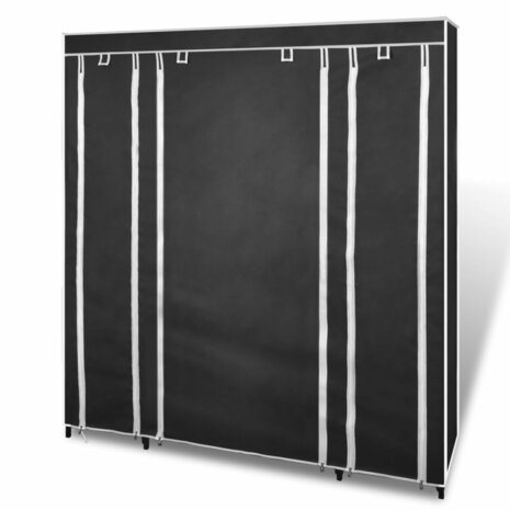 Kledingkast met vakken en stangen 45x150x176 cm stof zwart   3