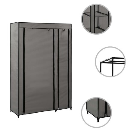 Kledingkast opvouwbaar 110x45x175 cm stof grijs 2