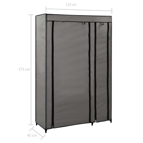 Kledingkast opvouwbaar 110x45x175 cm stof grijs 7