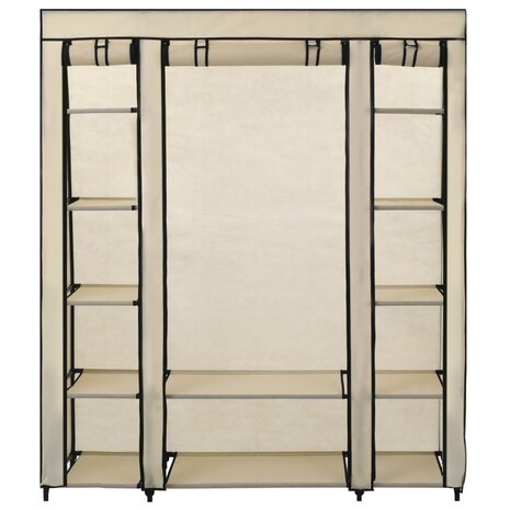 Kledingkast met vakken en stangen 150x45x176 cm stof crème 2