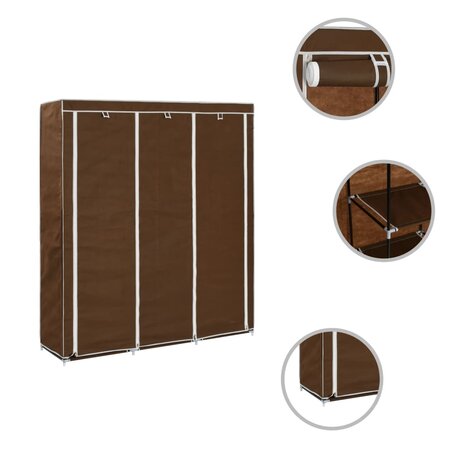 Kledingkast met vakken en stangen 150x45x175 cm stof bruin 2