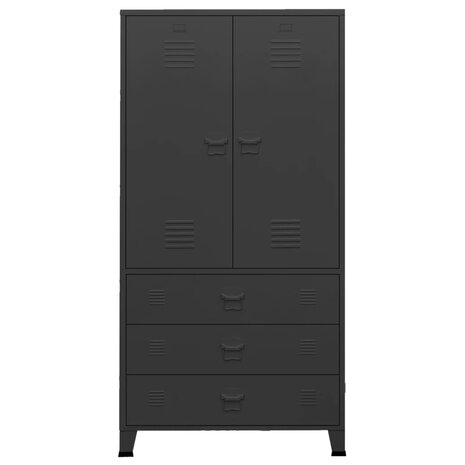 Kledingkast industrieel 90x50x180 cm metaal zwart 3