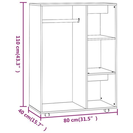 Kledingkast 80x40x110 cm bewerkt hout gerookt eikenkleurig 8