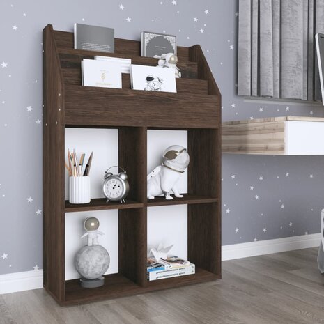 Kindertijdschriftenrek 71x30x114 cm bewerkt hout gerookt eiken 1