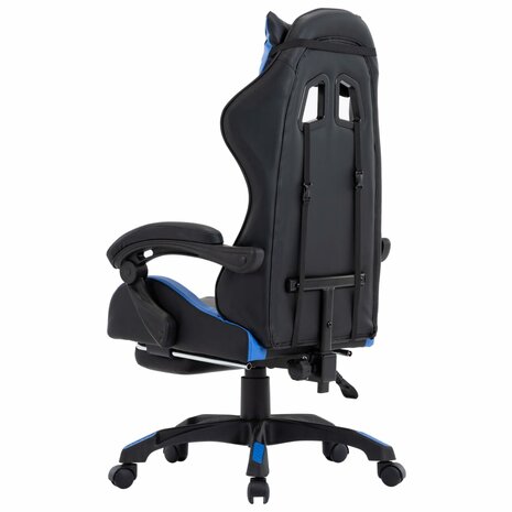 Racestoel met voetensteun kunstleer blauw en zwart 5