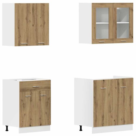4-delige Keukenkastenset bewerkt hout artisanaal eikenkleurig 4