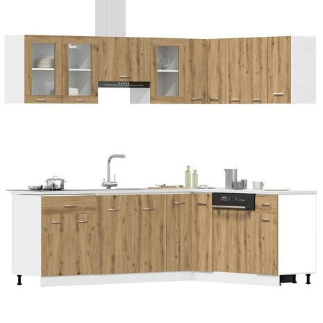 11-delige Keukenkastenset bewerkt hout artisanaal eiken 3