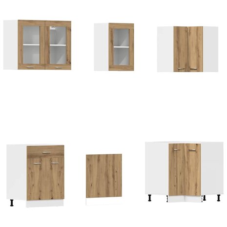 11-delige Keukenkastenset bewerkt hout artisanaal eiken 5