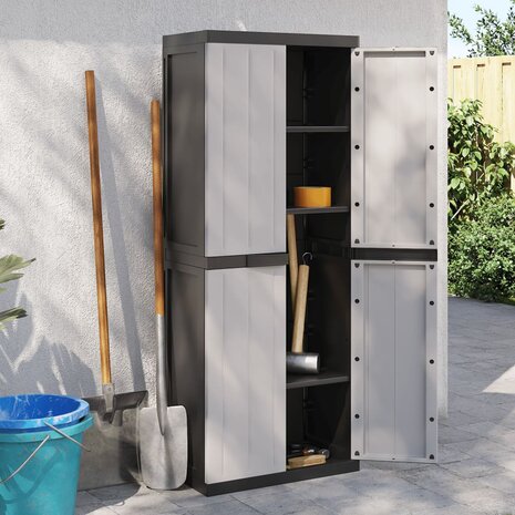 Tuinkast 65x37x165 cm polypropeen grijs en zwart 3