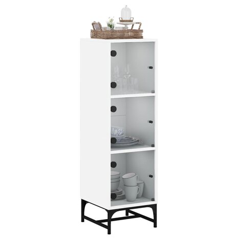 Hoge kast met glazen deuren 35x37x120 cm wit 4