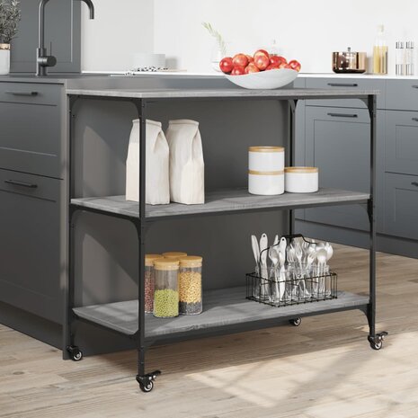 Keukentrolley 102x50x95 cm bewerkt hout grijs sonoma eiken 4