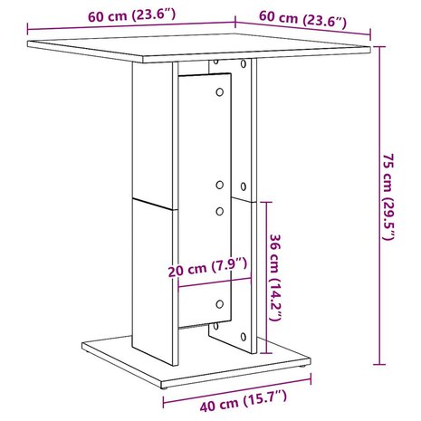 Bistrotafel 60x60x75 cm bewerkt hout oud houtkleurig 9