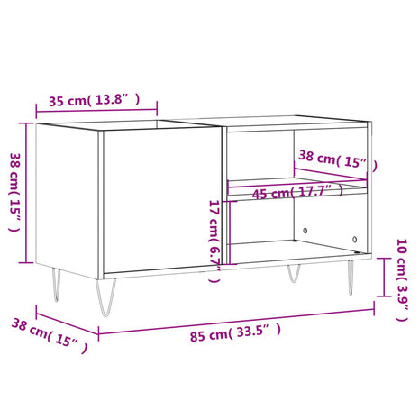 Platenkast 85x38x48 cm bewerkt hout wit 9