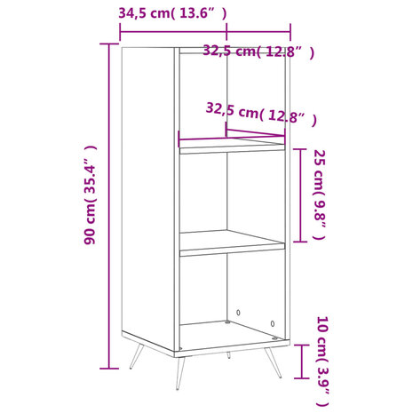 Schappenkast 34,5x32,5x90 cm bewerkt hout wit 9