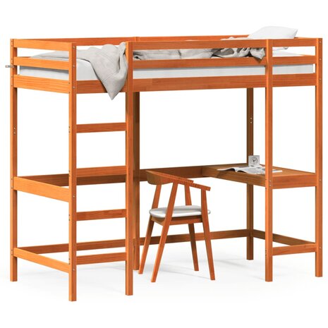 Hoogslaper met bureau massief grenenhout wasbruin 100x200 cm 2