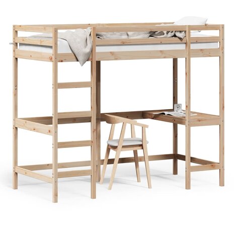 Hoogslaper met bureau massief grenenhout 90x200 cm 2