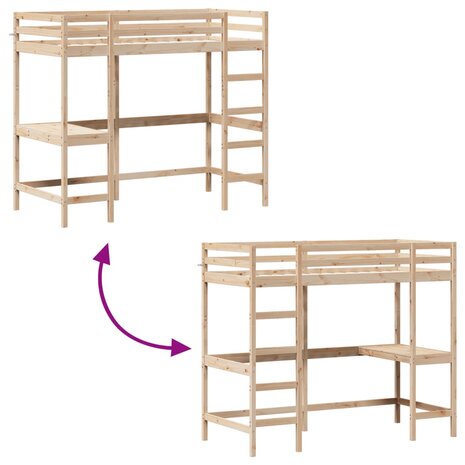 Hoogslaper met bureau massief grenenhout 90x200 cm 7