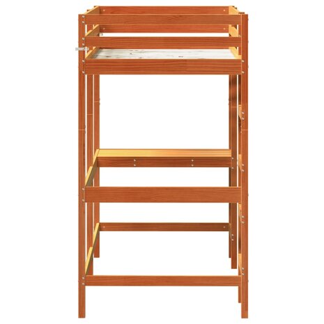 Hoogslaper met bureau massief grenenhout wasbruin 90x200 cm 5