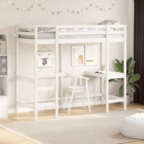 Hoogslaper met bureau massief grenenhout wit 75x190 cm 1