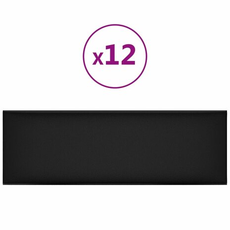 Wandpanelen 12 st 3,24 m² 90x30 cm kunstleer zwart 2