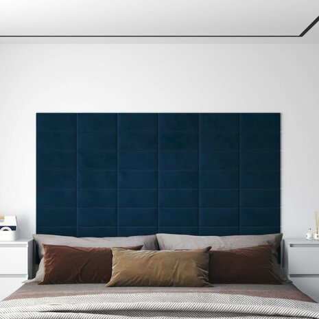 Wandpanelen 12 st 0,54 m² 30x15 cm fluweel blauw 1