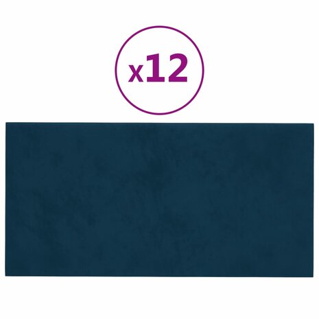 Wandpanelen 12 st 0,54 m² 30x15 cm fluweel blauw 2
