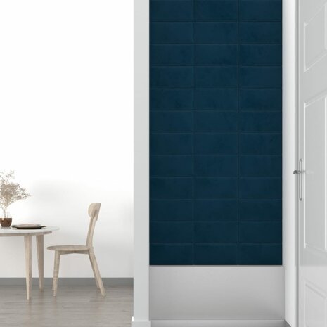 Wandpanelen 12 st 0,54 m² 30x15 cm fluweel blauw 7
