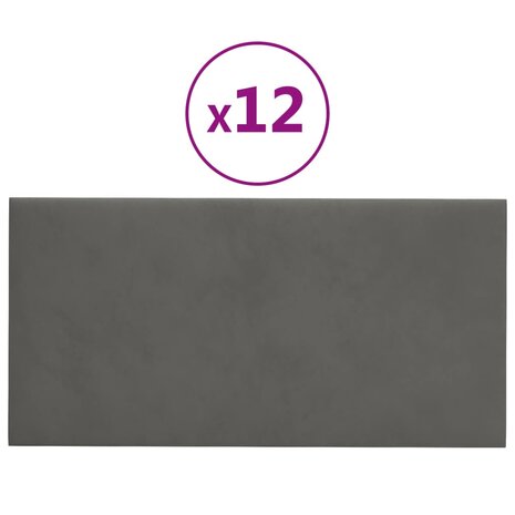 Wandpanelen 12 st 0,54 m² 30x15 cm fluweel donkergrijs 2