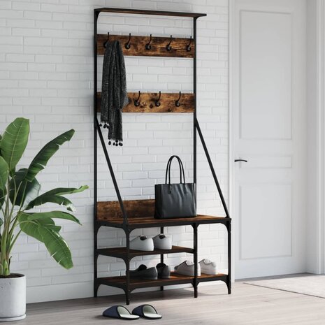 Kledingrek met schoenenrek 80x40x184 cm gerookt eikenkleurig 1