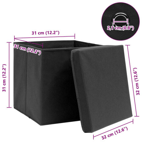 Opbergboxen met deksel 4 st 32x32x32 cm stof zwart 6