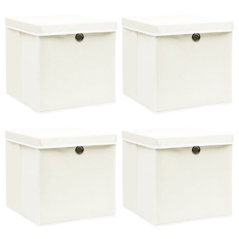 Opbergboxen met deksel 4 st 32x32x32 cm stof wit 1